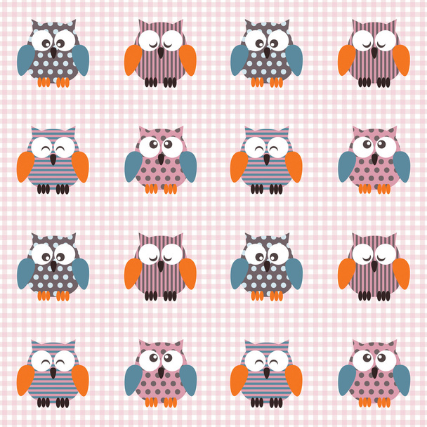 Checked pattern with cute owls - ベクター画像