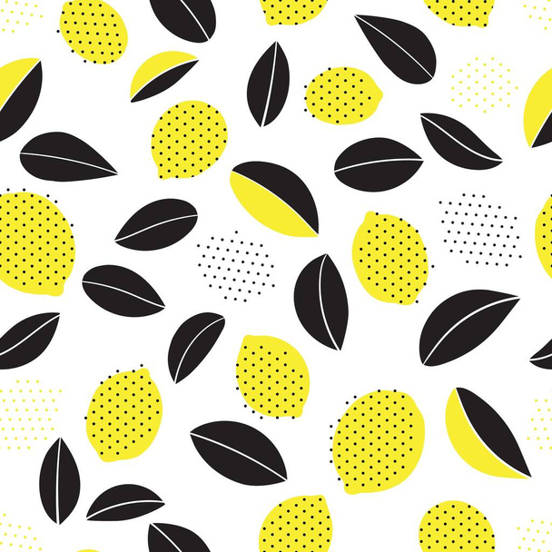 Seamless pattern with lemons and leaves on a white background.Decorative illustration, good for printing. - Vector, Image