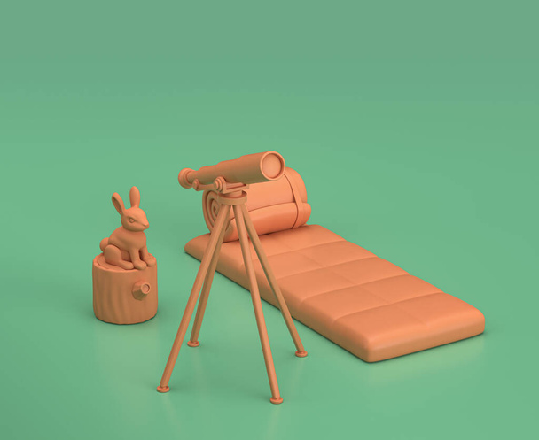 Observing the sky with small telescope in the open air, monochrome yellow outdoor equipments, 3d rendering - Photo, Image