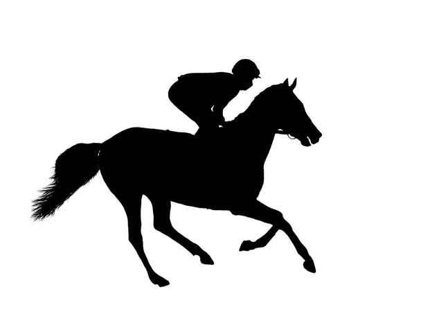 černý plochý obraz koně žokeje izolované na bílém pozadí - Vektor, obrázek