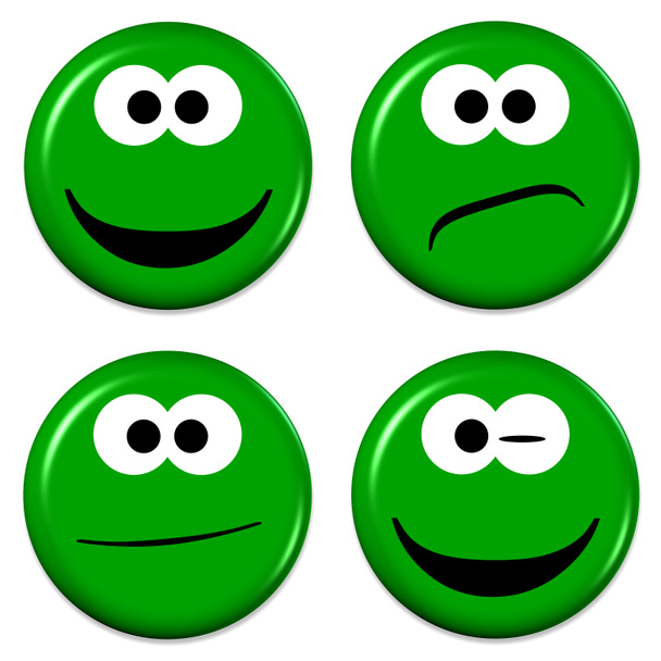 Vier groene emoji 's, goed en slecht humeur, 3D-Illustratie - Foto, afbeelding