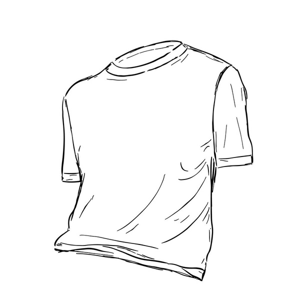 Basic white cotton t-shirt sketch. Vector illustration. - Vector, Image