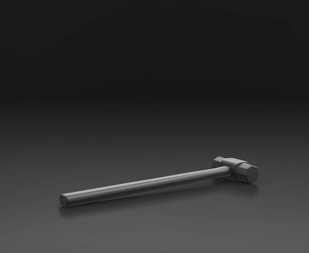 Martello grigio scuro su sfondo nero, officina monocromatica e strumento fai da te, rendering 3d - Foto, immagini