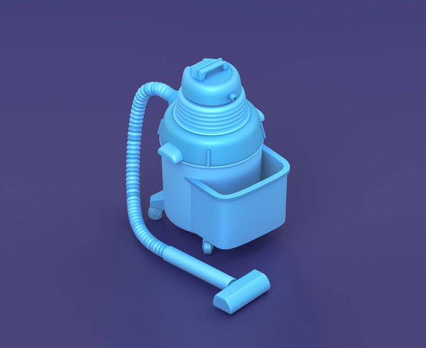 Aspirateur isométrique, aspirateur de nettoyage sur fond bleu, atelier couleur unique et outil de bricolage, rendu 3d - Photo, image