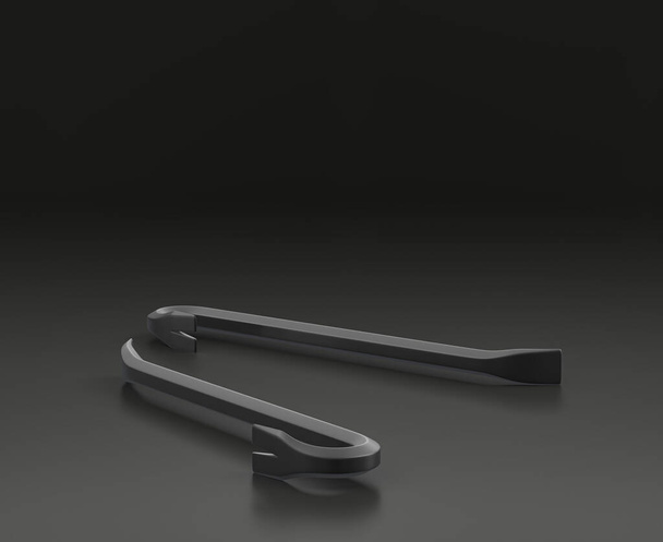 Σκούρο γκρι λοστό σε μαύρο φόντο, ενιαίο εργαστήριο χρώματος και DIY εργαλείο, 3d απόδοση - Φωτογραφία, εικόνα
