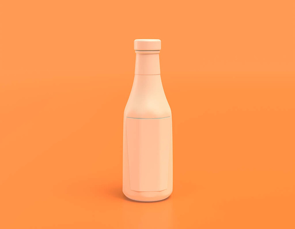 Beyaz plastik ketçap şişesi sarı turuncu zemin, düz renkler, tek renk, üç boyutlu renkler, fast food. - Fotoğraf, Görsel