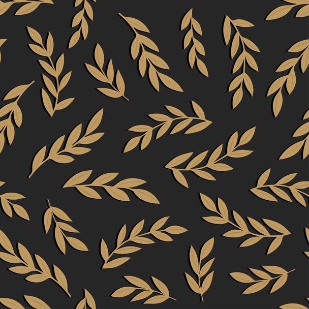 Brown messy autumn leaves seamless pattern. Repeatable vector background with retro style flat botanical shapes on dark background. - Вектор,изображение