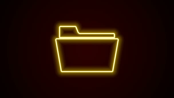 Świecąca neonowa linia Ikona folderu dokumentu odizolowana na czarnym tle. Rachunkowy symbol segregatora. Zarządzanie księgowością. 4K Animacja graficzna ruchu wideo - Materiał filmowy, wideo