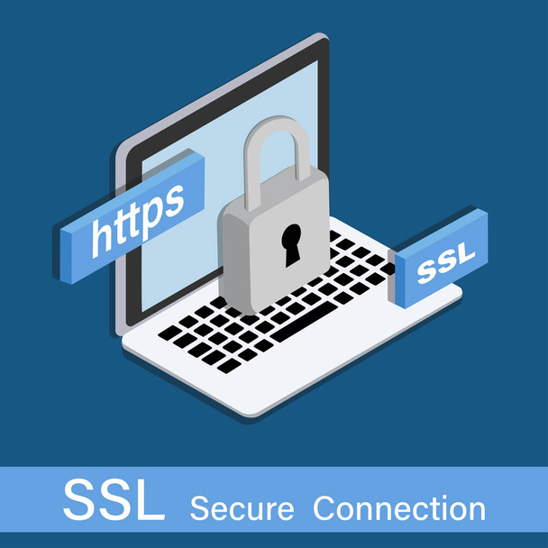  Protect your site with HTTPS / SSL, an Internet communication Protocol that protects data integrity and confidentiality .Secure web search flat isometric vector. - Vector, Image