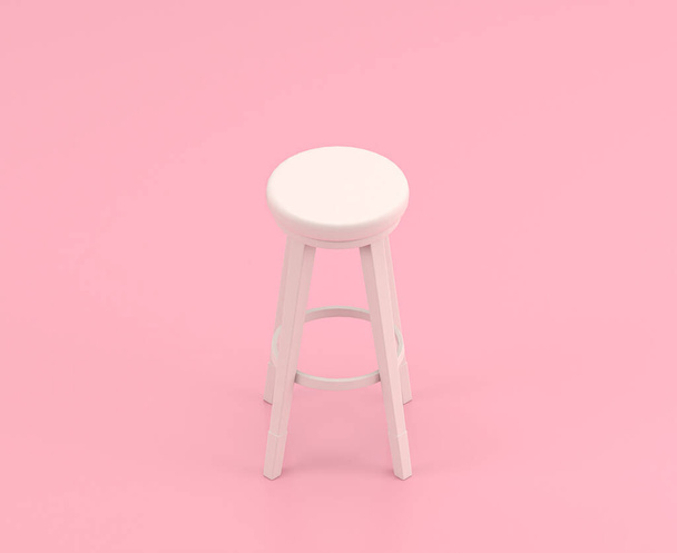 Isometrische witte hoge kruk 3d pictogram in platte kleur roze kamer, enkele kleur wit, speelgoedachtige schattige miniatuur huishoudelijke voorwerpen, 3d rendering, huishoudelijke meubels - Foto, afbeelding
