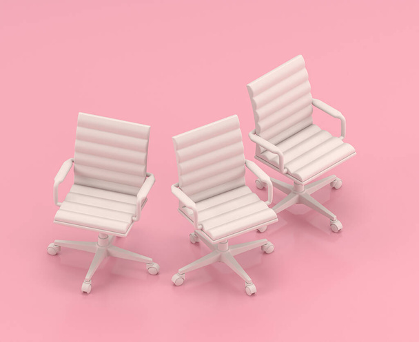 Izometrická bílá kancelářská židle 3d Ikona v ploché barvě růžová místnost, jednobarevná bílá, hračky jako roztomilé miniaturní předměty pro domácnost, 3D vykreslování, kancelářský nábytek - Fotografie, Obrázek