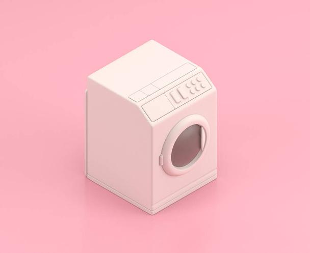 Isometric 3d Icon, a white dishwasher machine in flat color pink room,single color white, cute toylike household appliance, 3d rendering, housework machine - Photo, Image