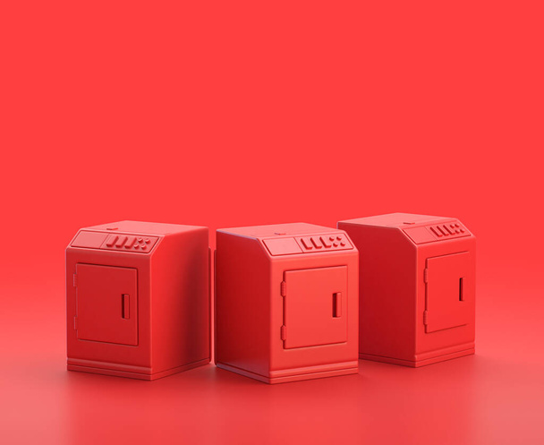 Monochrom-Einfarbtrockner in rotem Hintergrund, einfarbiges 3D-Symbol, 3D-Rendering, Haushaltsgerät - Foto, Bild
