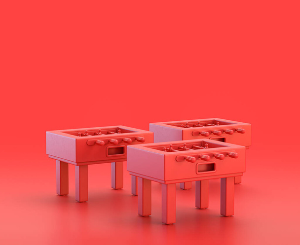 monocromo solo color rojo 3d icono, un grupo de mesas de futbolín en fondo rojo, de un solo color, 3d renderizado, objetos de juego - Foto, Imagen