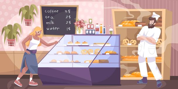 Bäckerei Shop Flache Zusammensetzung - Vektor, Bild