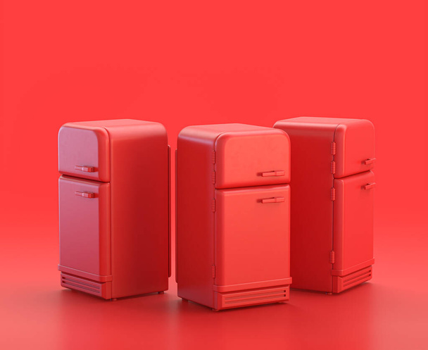 monochrome single red color  vintage refrigerator, in red background,single color, 3d Icon, 3d rendering, household objects - Photo, Image
