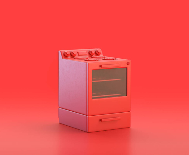 monochrome single red color oven in red background,single color, 3d Icon, 3d rendering, household objects - Photo, Image