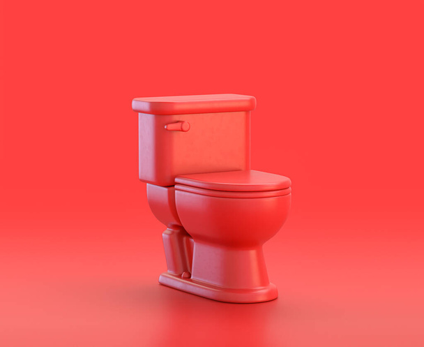 monocromo solo color rojo 3d icono, armario de inodoro en fondo rojo, de un solo color, 3d representación, objetos del hogar - Foto, Imagen