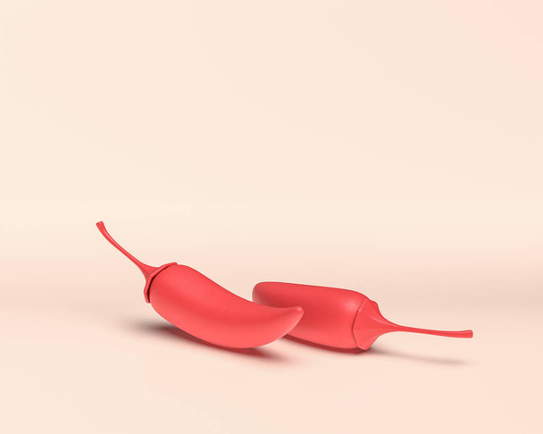 Стилизованный перец чили с плоским твердым красным цветом на белом фоне, 3d набор икон, 3D рендеринг, здоровое питание, органические - Фото, изображение