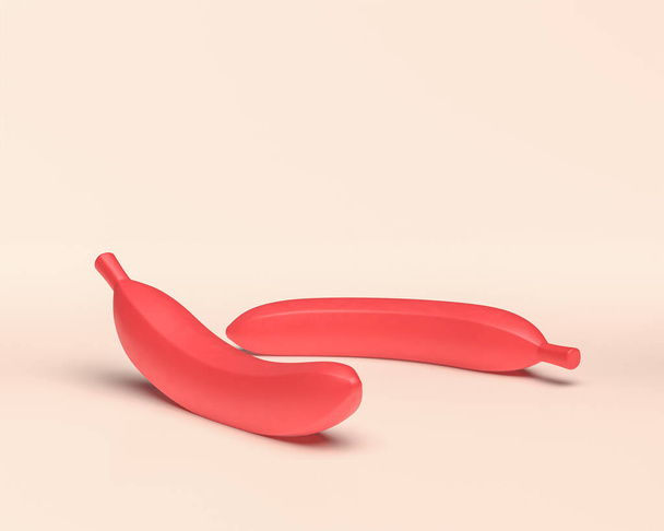 3d Icon banana, monochrome red fruit, flat color, 3d Rendering, healthy foods - Foto, Imagem