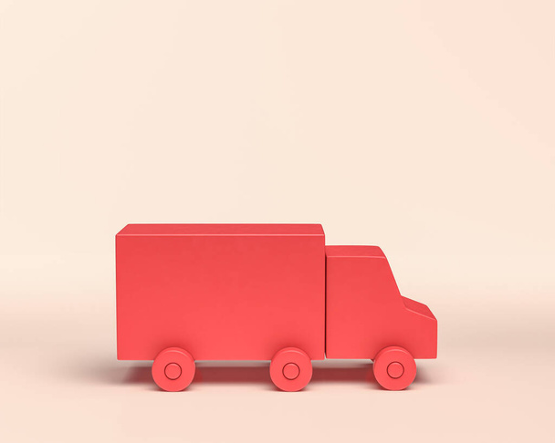Minyatür küçük araç oyuncağı, 3d simge, tek renk kırmızı renk, düz ve düz stil, 3d renkte - Fotoğraf, Görsel