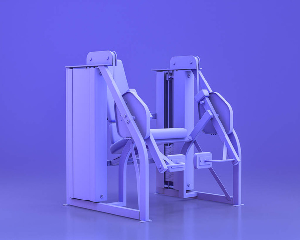 body build gym equipments,  in monochrome blue color background, 3d Rendering, power line - Foto, imagen