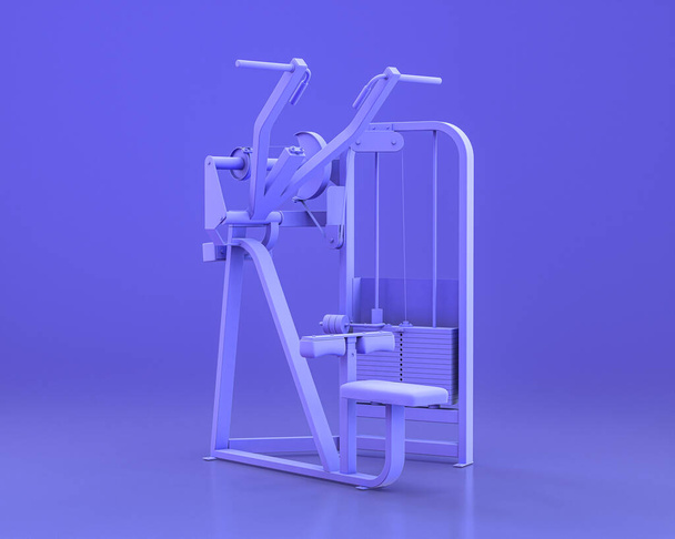 bodybuild fitnessapparatuur, in monochrome blauwe kleur achtergrond, 3d Rendering, hoogspanningslijn - Foto, afbeelding