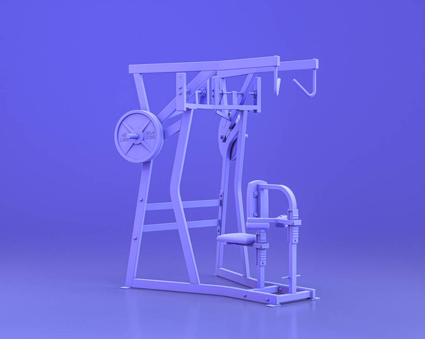 bodybuild fitnessapparatuur, in monochrome blauwe kleur achtergrond, 3d Rendering, hoogspanningslijn - Foto, afbeelding