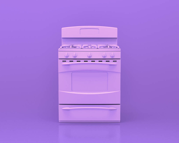 työtaso liesi uuni, Keittiölaitteet yksivärinen vaaleanpunainen violetti väri huone, 3d renderöinti, keittiö työkalut ja koneet, eristetty - Valokuva, kuva