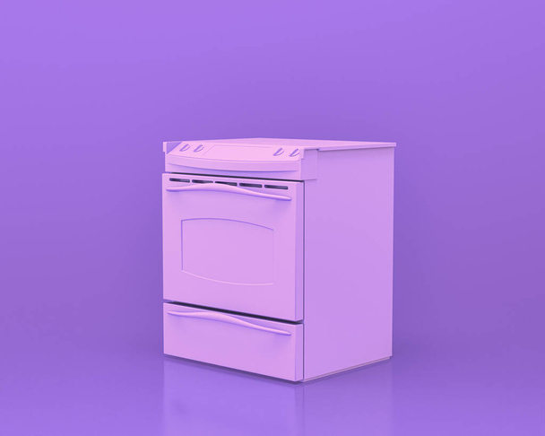 Keuken apparatuur in monochrome enkele roze paarse kleur kamer, 3d rendering, keuken gereedschappen en machines, geïsoleerd - Foto, afbeelding