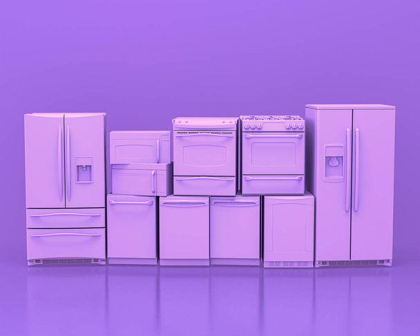 Küchengeräte in monochromen Einzelzimmer rosa lila Farbe, 3D-Rendering, Haushaltsgeräte und Maschinen, isoliert - Foto, Bild