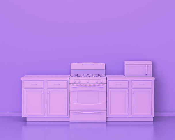 Kitchen appliances in monochrome single pink purple color room, 3d rendering, kitchen tools and machines, isolated - Photo, Image