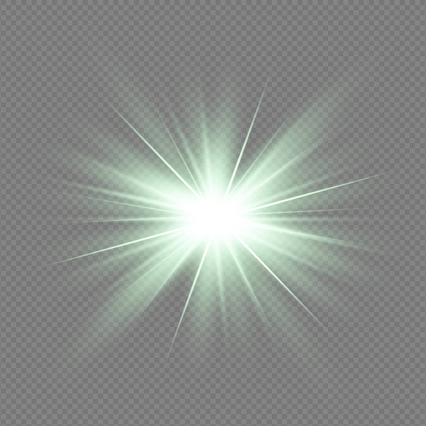 Resplandor aislado efecto de luz verde, destello de lente - Vector, imagen