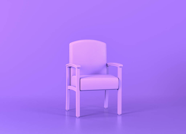 кресло для посетителей, медицинское оборудование в плоской одноцветной фиолетовой комнате, 3d рендеринг, изолированные больничные объекты - Фото, изображение