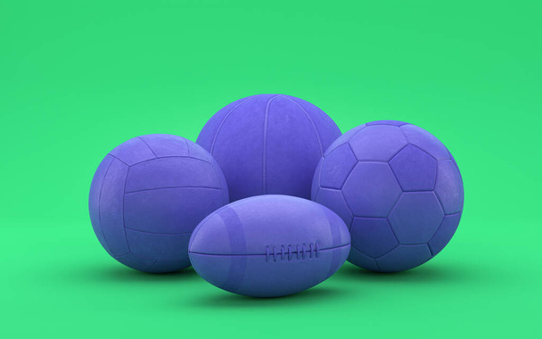 Sport ballen en apparatuur in platte monochrome rode scène, enkele kleur, 3d rendering voor presentatie, websites en afdrukken - Foto, afbeelding