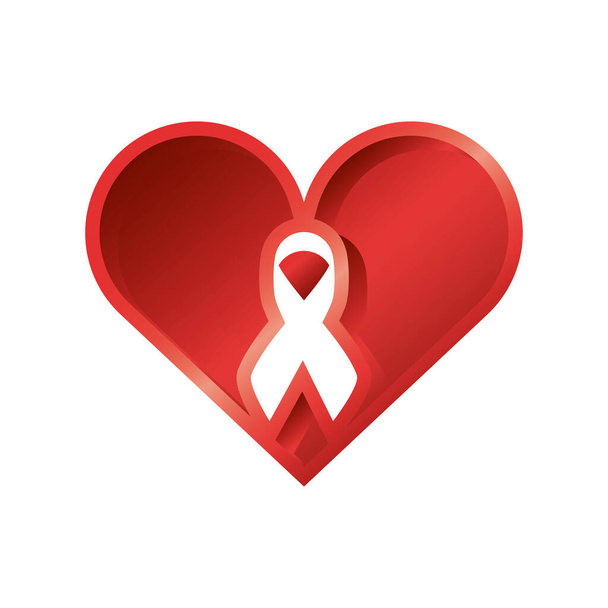 world aids day, heart with awareness ribbon - Vector, Image