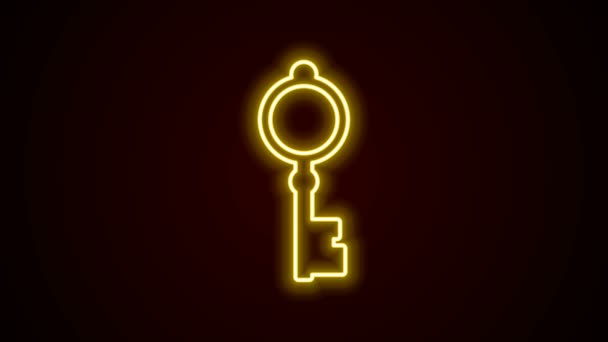 Ragyogó neon vonal Régi kulcs ikon elszigetelt fekete háttér. 4K Videó mozgás grafikus animáció - Felvétel, videó