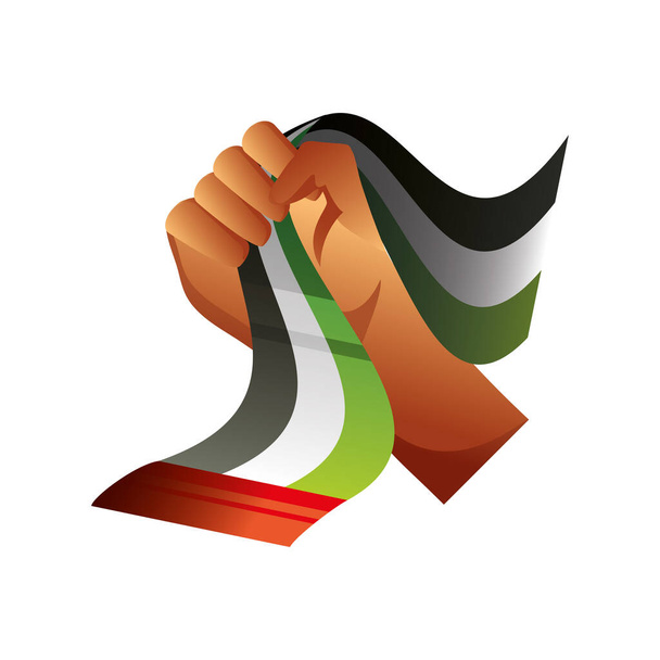 EAU Fête nationale, main levée avec drapeau agitant - Vecteur, image