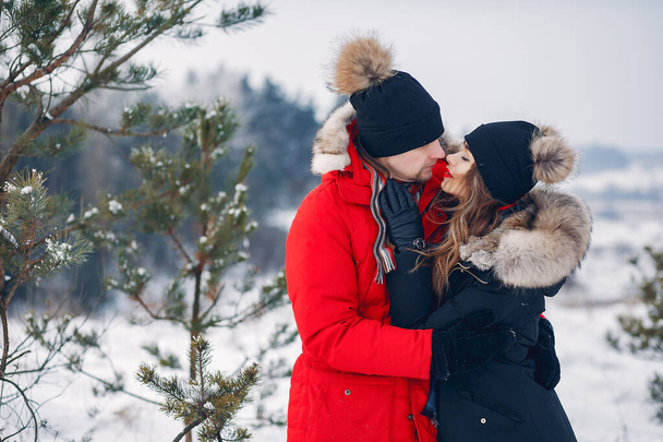 Loving couple walking in a winter park - Fotoğraf, Görsel