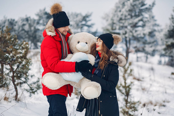 Loving couple walking in a winter park - Valokuva, kuva
