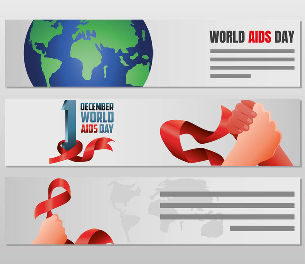 παγκόσμια ημέρα βοηθημάτων, που πανό με τα χέρια του πλανήτη και κορδέλα ευαισθητοποίησης - Διάνυσμα, εικόνα