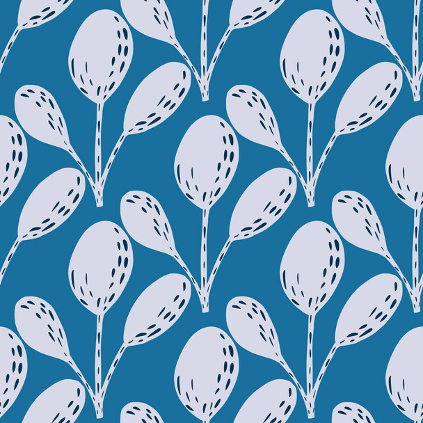 Abstract flora seamless pattern with light grey scandi leaf silhouettes. Blue bright background. Stock illustration. Vector design for textile, fabric, giftwrap, wallpapers. - Wektor, obraz