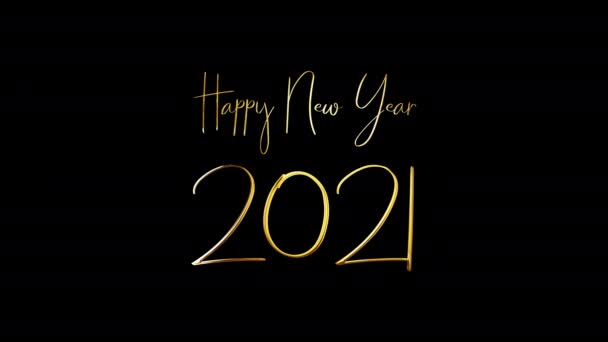Feliz Año Nuevo 2021 texto de escritura dorada brillante con animación de efecto brillante luz aislada con canal alfa Quicktime Prores 444 codificar. Diseño de tipografía de bucle inconsútil 4K 3D. - Imágenes, Vídeo