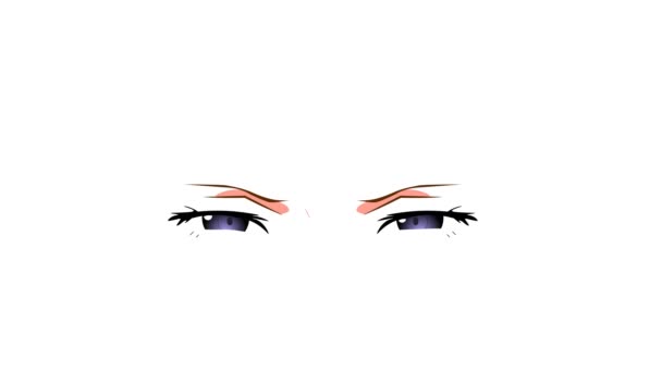 Animáció gyönyörű rajzfilm anime szeme. Pislogó, pislogó egyik szem. Fehér és zöld háttér. Vázlat. Animációs díszlet. Anime stílus, rajzolt illusztráció. - Felvétel, videó
