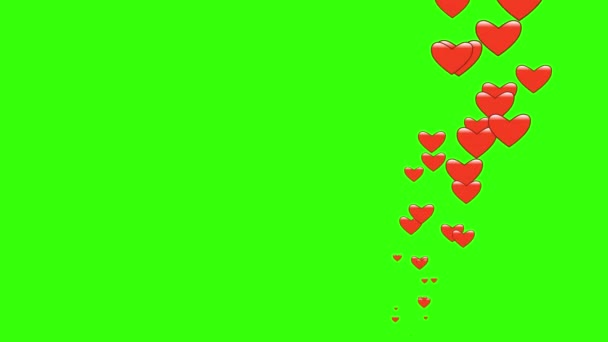 Hearts Emoji na zielonym ekranie.Latające serca wzór Efekty.Social love ikona serca pętli animacje Walentynki - Materiał filmowy, wideo