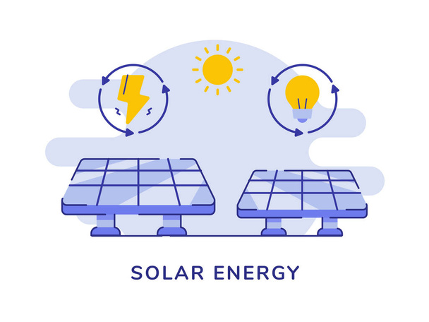 Concetto di energia solare pannello di celle solari lampeggiante sole bianco sfondo isolato con contorno piatto stile - Vettoriali, immagini