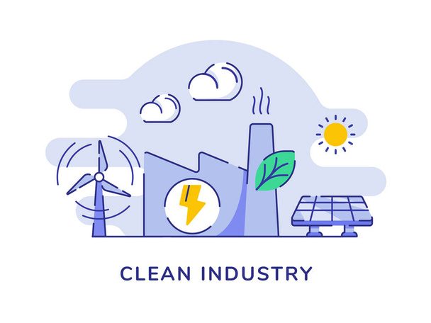 Clean industry concept factory building wind solar energy power white isolated background with flat outline style - Vector, Image