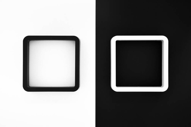 白と黒の背景の黒と白のフレーム、コピースペース、コントラストと反対側の概念 - 写真・画像