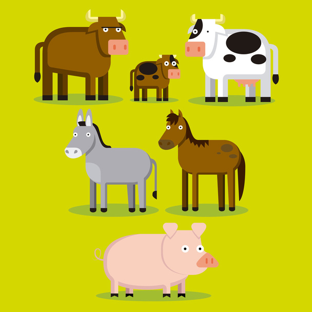 Ομάδα των διαφόρων αγροτικών ζώων με έγχρωμο φόντο - Διάνυσμα, εικόνα