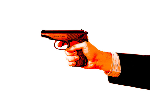 man's hand holding a pistol Makarov blood - Photo, Image